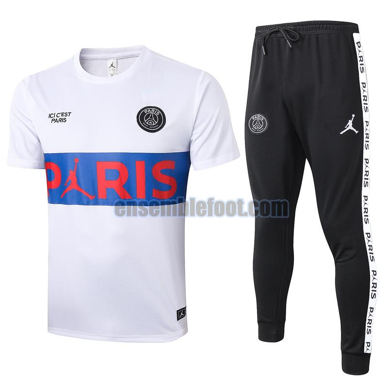 maillots de football à manches courtes paris saint germain 2020-2021 blanc bleu costume