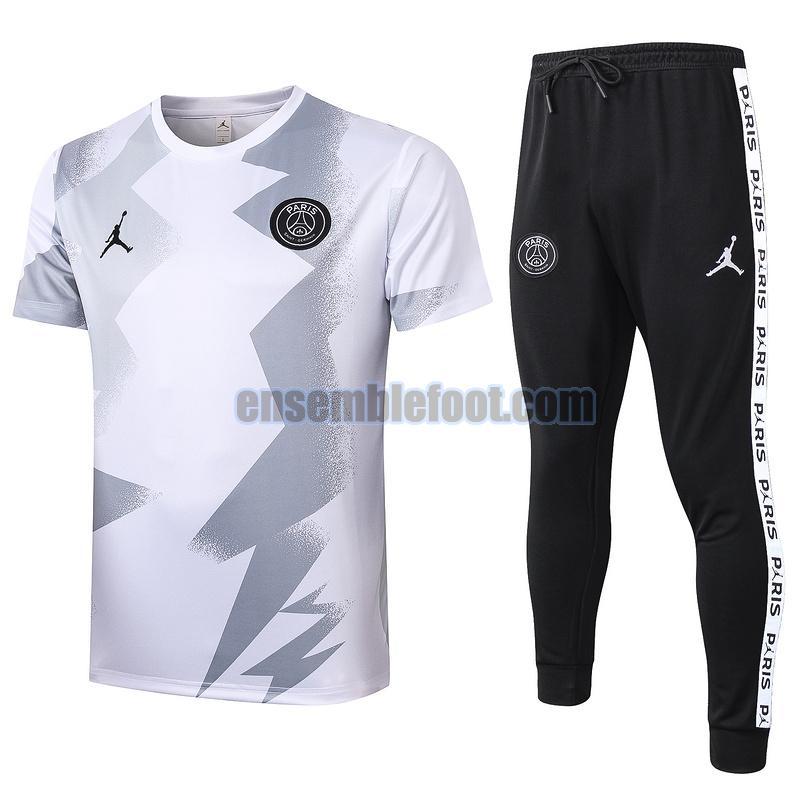 maillots de football à manches courtes paris saint germain 2020-2021 gris blanc costume