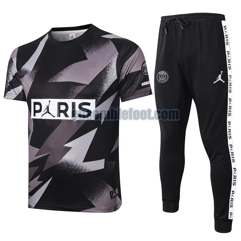 maillots de football à manches courtes paris saint germain 2020-2021 gris noir costume